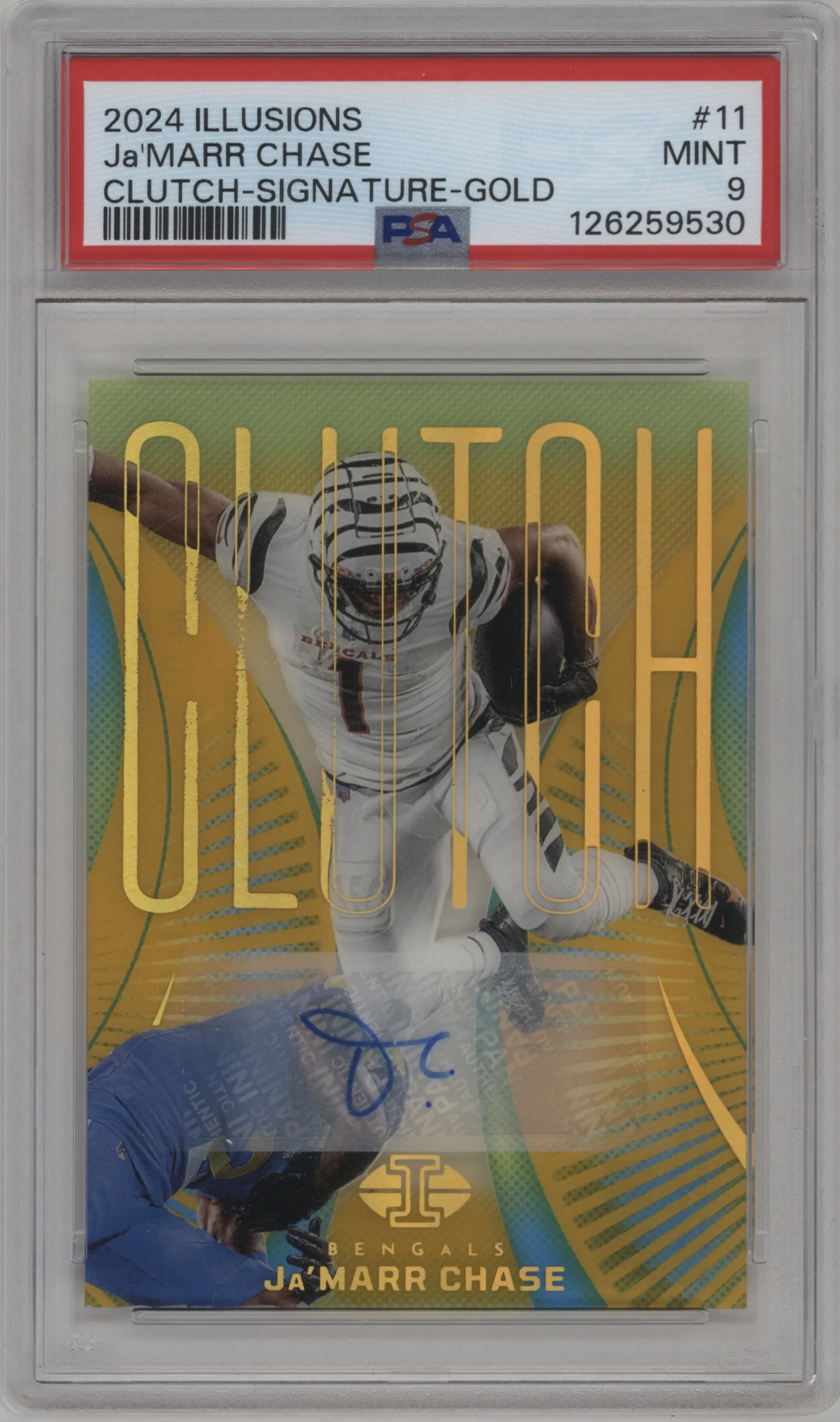 2024 Panini Illusions Clutch Sig. Ja'Marr Chase Gold #11 PSA 9
