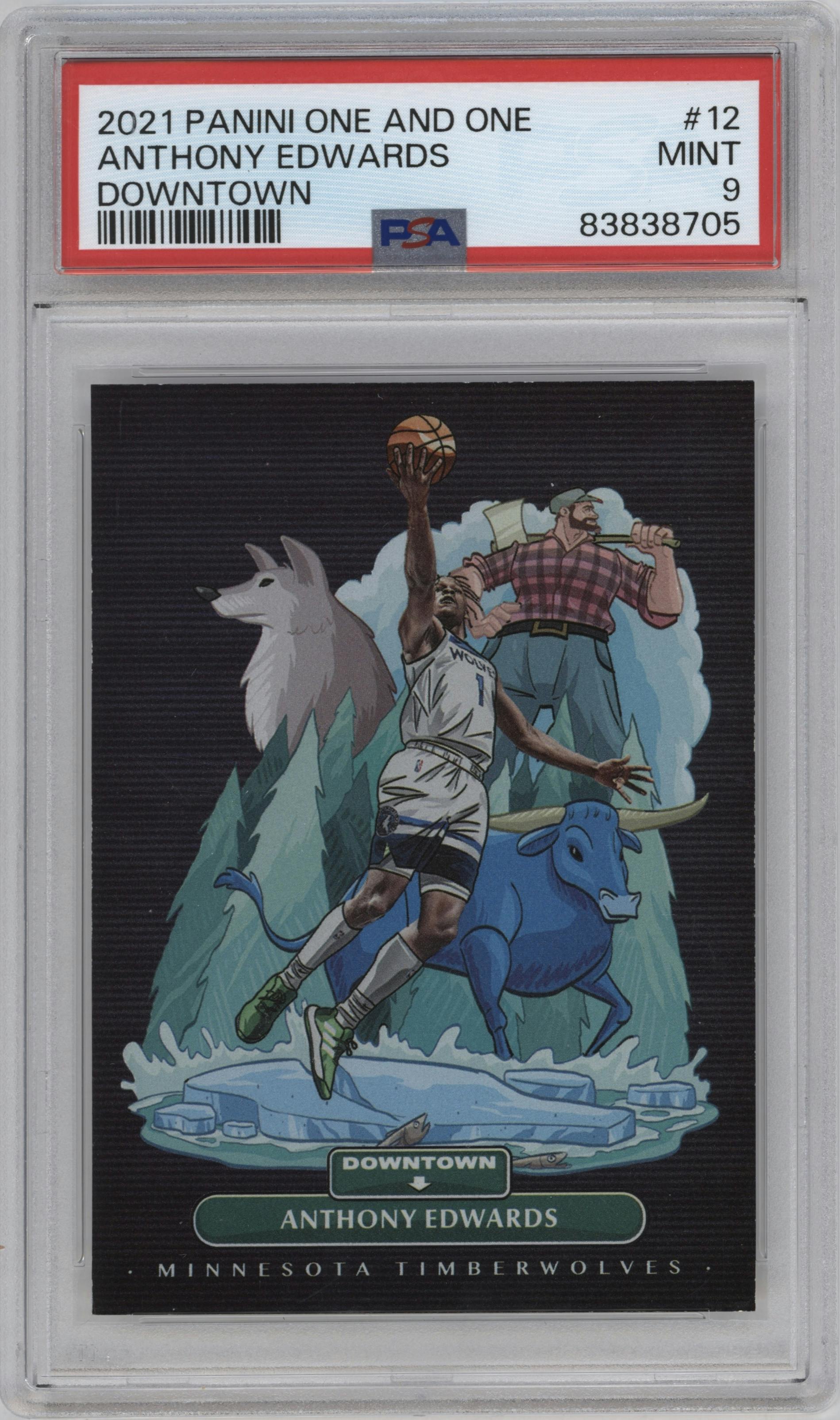 Anthony Edwards from the 2021-22 Panini One and One set graded by PSA and given an overall grade of 9.