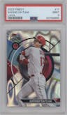Shohei Ohtani from the 2023 Topps Finest set featuring a Lava Refractor parallel graded by PSA and given an overall grade of 9.