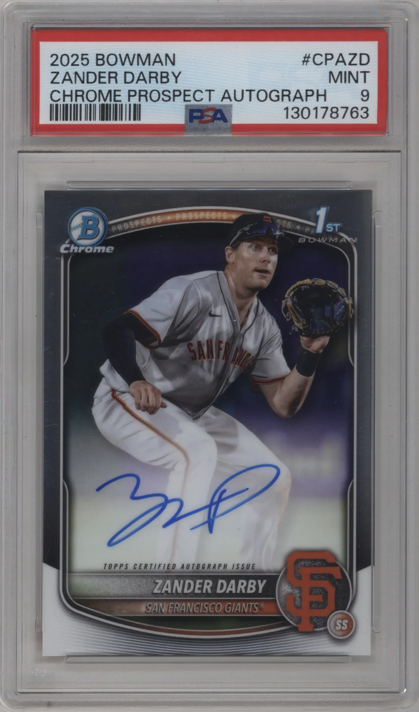 2025 Bowman Chrome Chr.Pros.Auto Zander Darby PSA 9