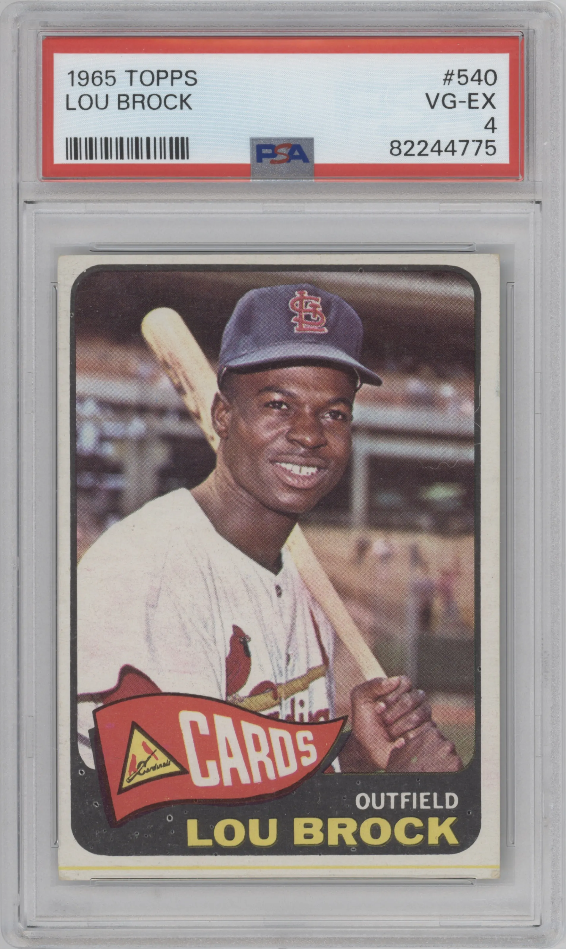 Lou Brock from the 1965 Topps set graded by PSA and given an overall grade of 4.