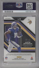 Justin Jefferson from the 2020 Panini Prizm set featuring a Gold Prizm parallel graded by PSA and given an overall grade of 10.
