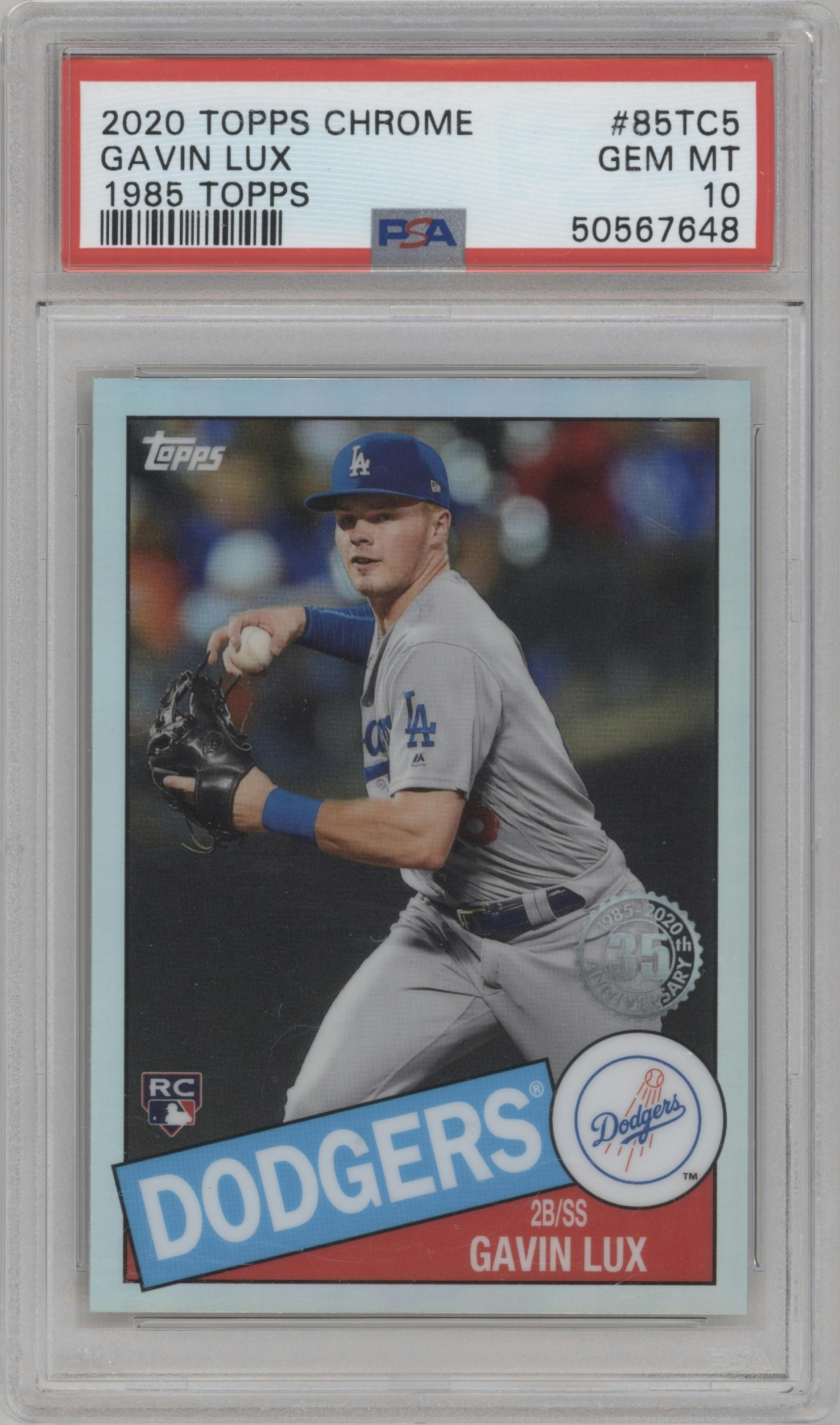 Gavin Lux from the 2020 Topps Chrome set graded by PSA and given an overall grade of 10.