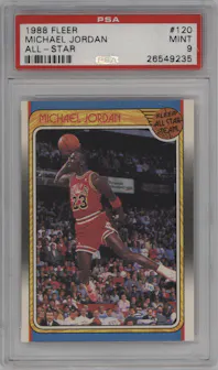 Michael Jordan from the 1988-89 Fleer set graded by PSA and given an overall grade of 9.
