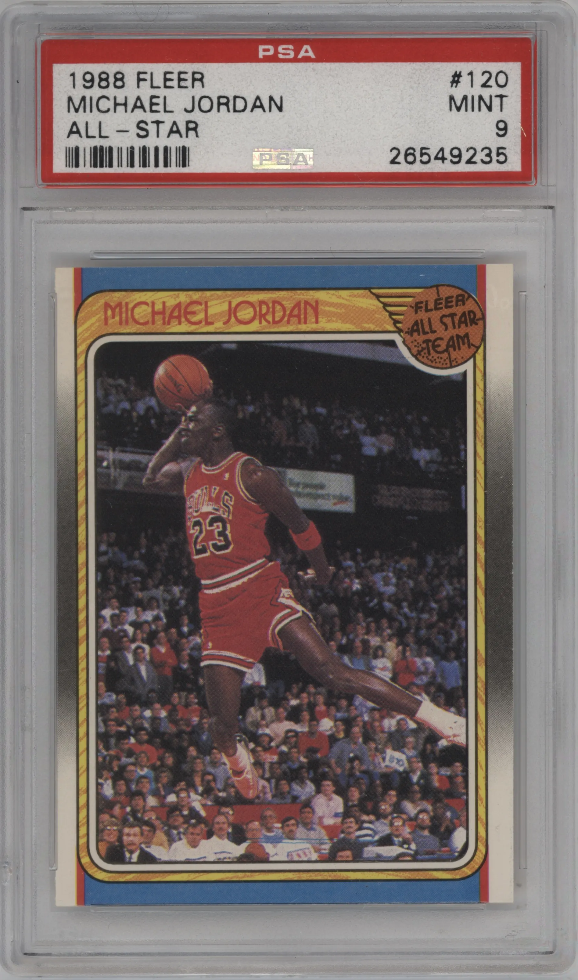 Michael Jordan from the 1988-89 Fleer set graded by PSA and given an overall grade of 9.
