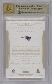 Tom Brady from the 2015 Panini Flawless set featuring a Gold parallel graded by Beckett and given an overall grade of 9.5.