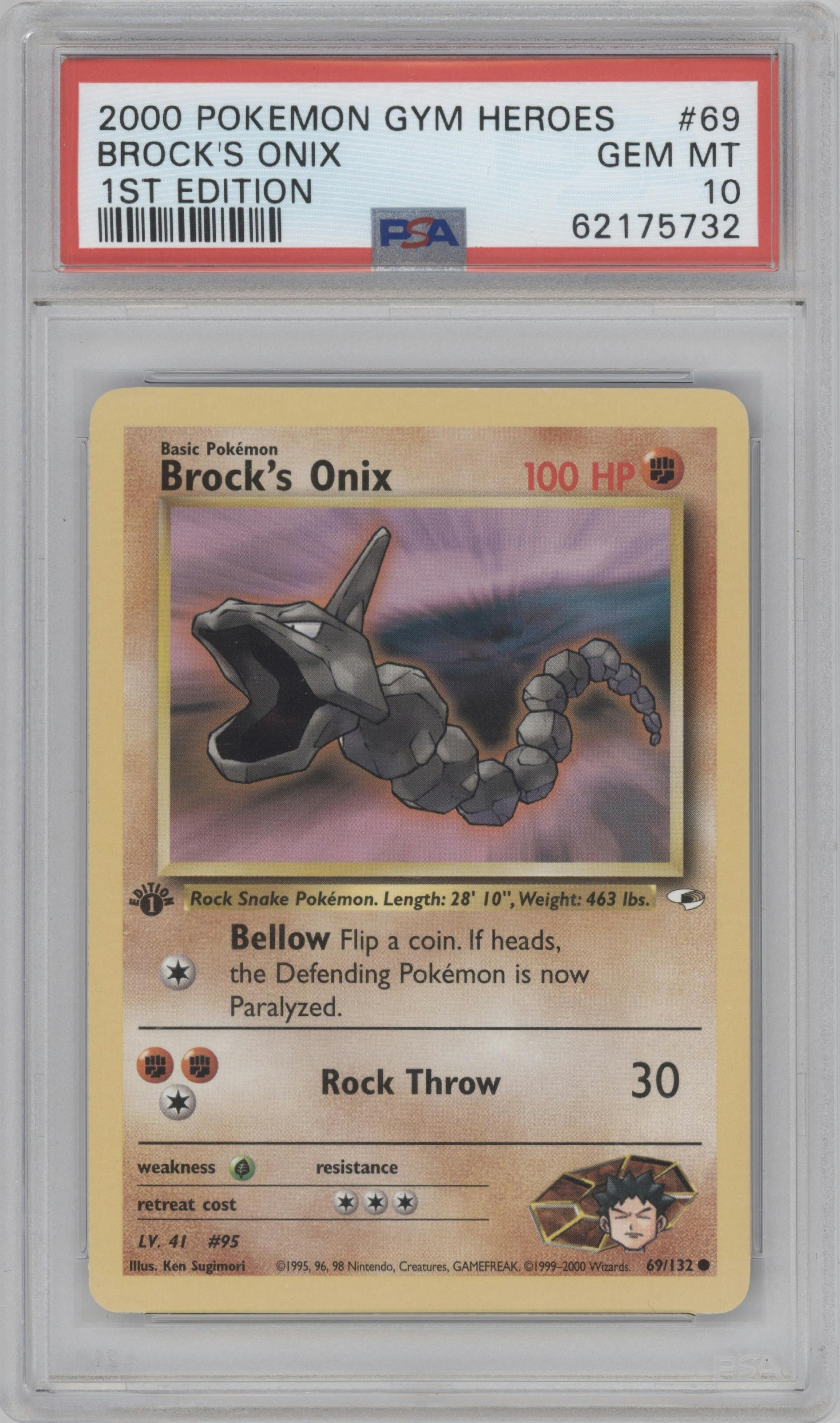 Brock's Onix from the 2000 Pokemon GH set graded by PSA and given an overall grade of 10.