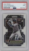 Julio Rodriguez from the 2022 Panini Prizm set featuring a White Wave parallel graded by PSA and given an overall grade of 9.