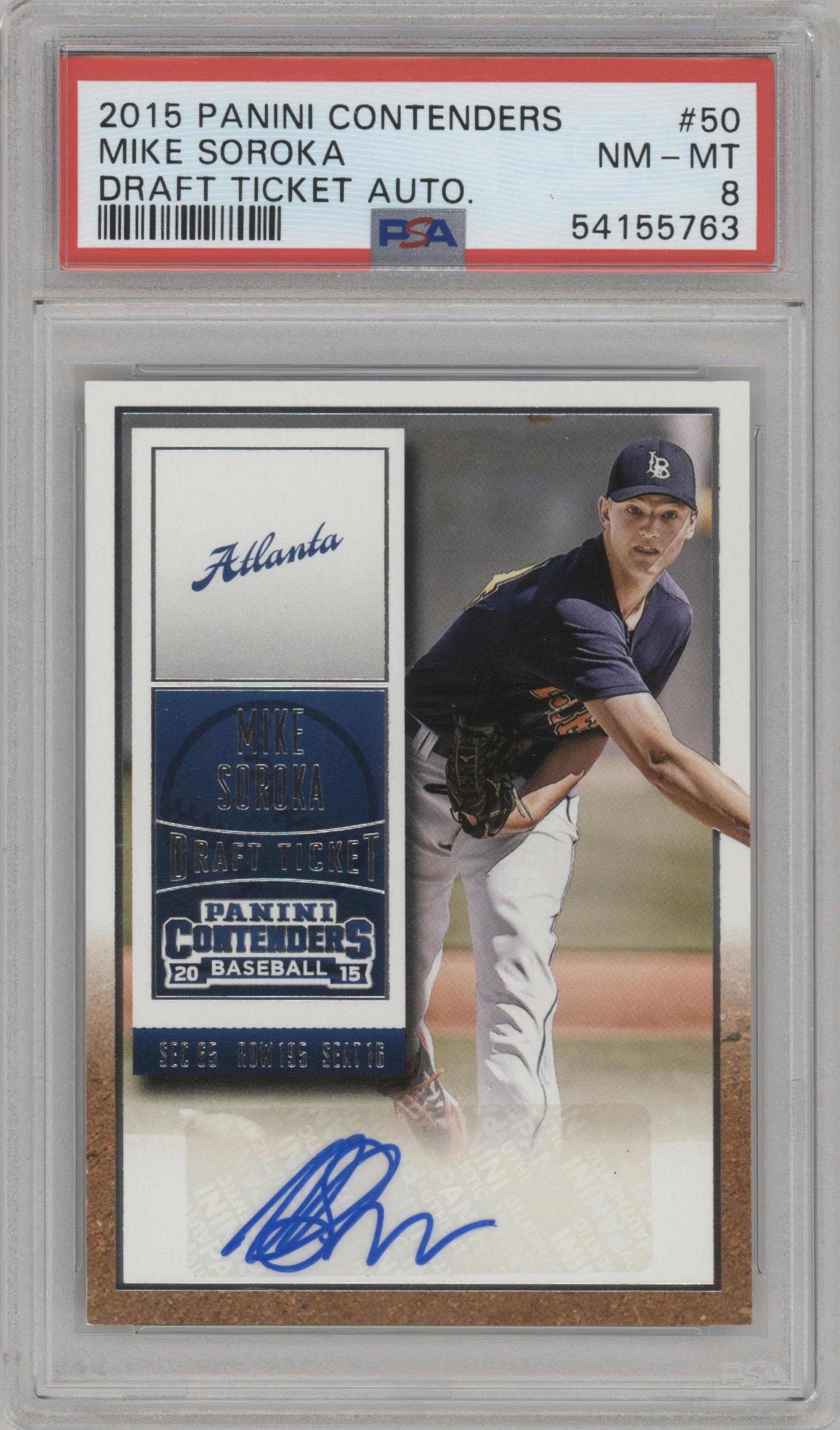 Mike Soroka from the 2015 Panini Contenders set graded by PSA and given an overall grade of 8.