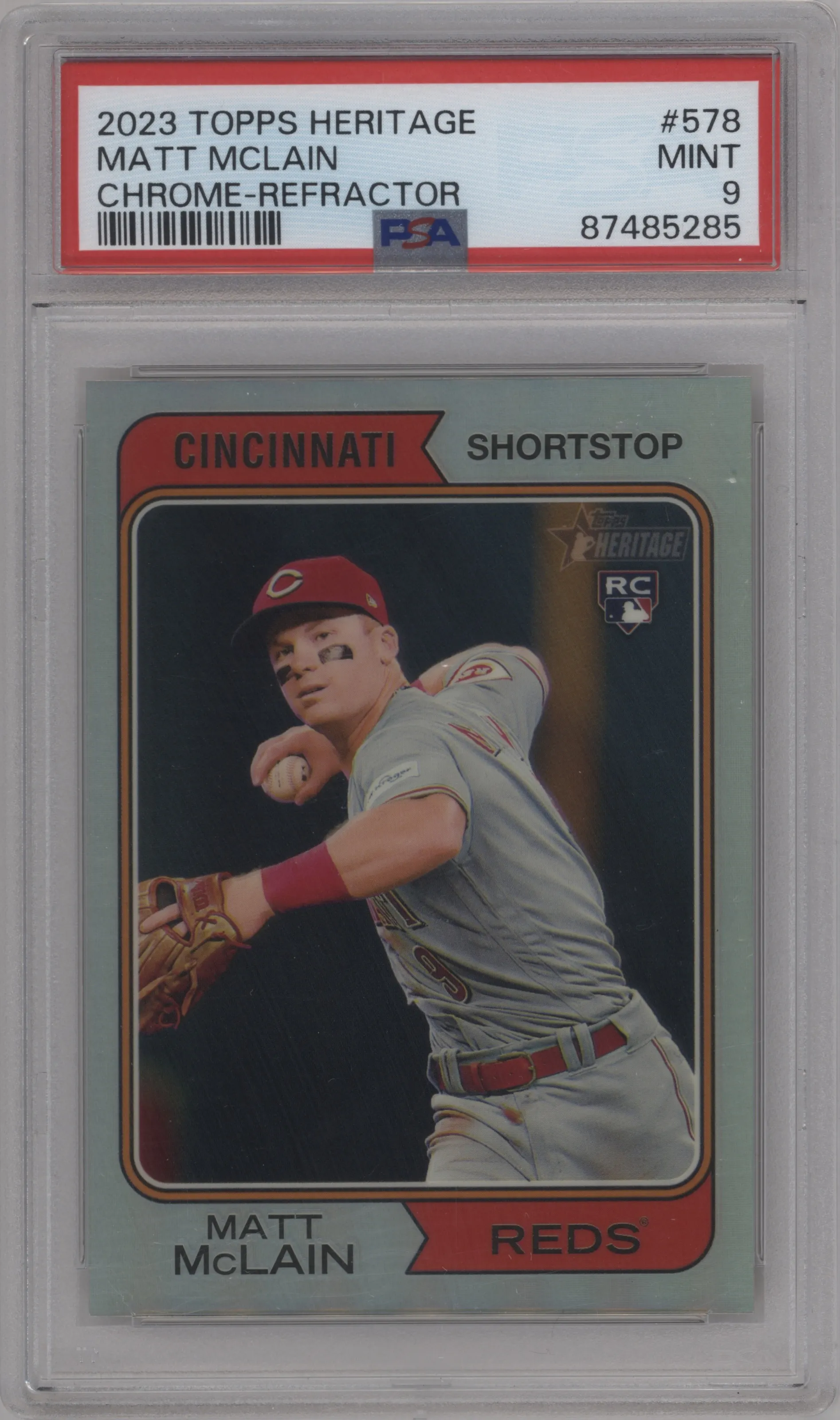 2023 Topps Heritage High Number Chrome Matt McLain Refractor PSA 9