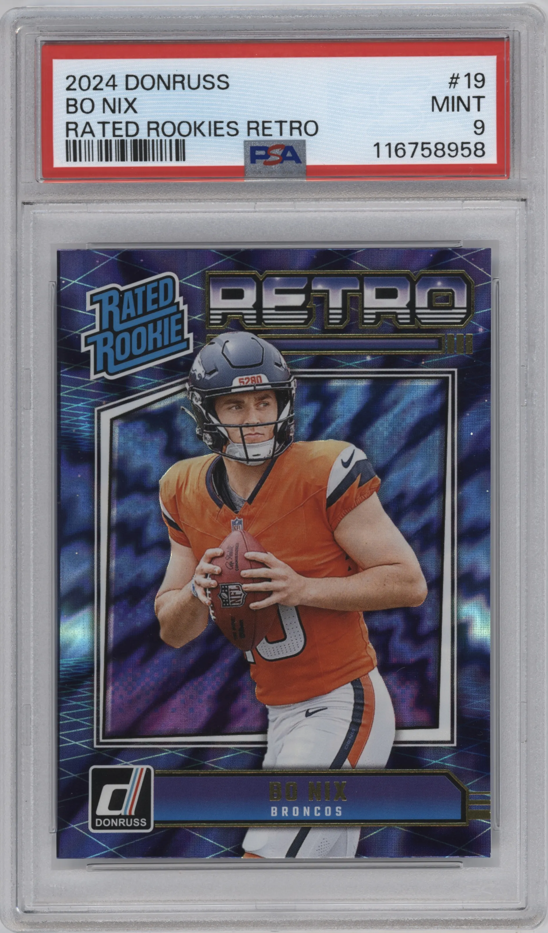 2024 Donruss Retro Rtd.Rke. Bo Nix #19 PSA 9