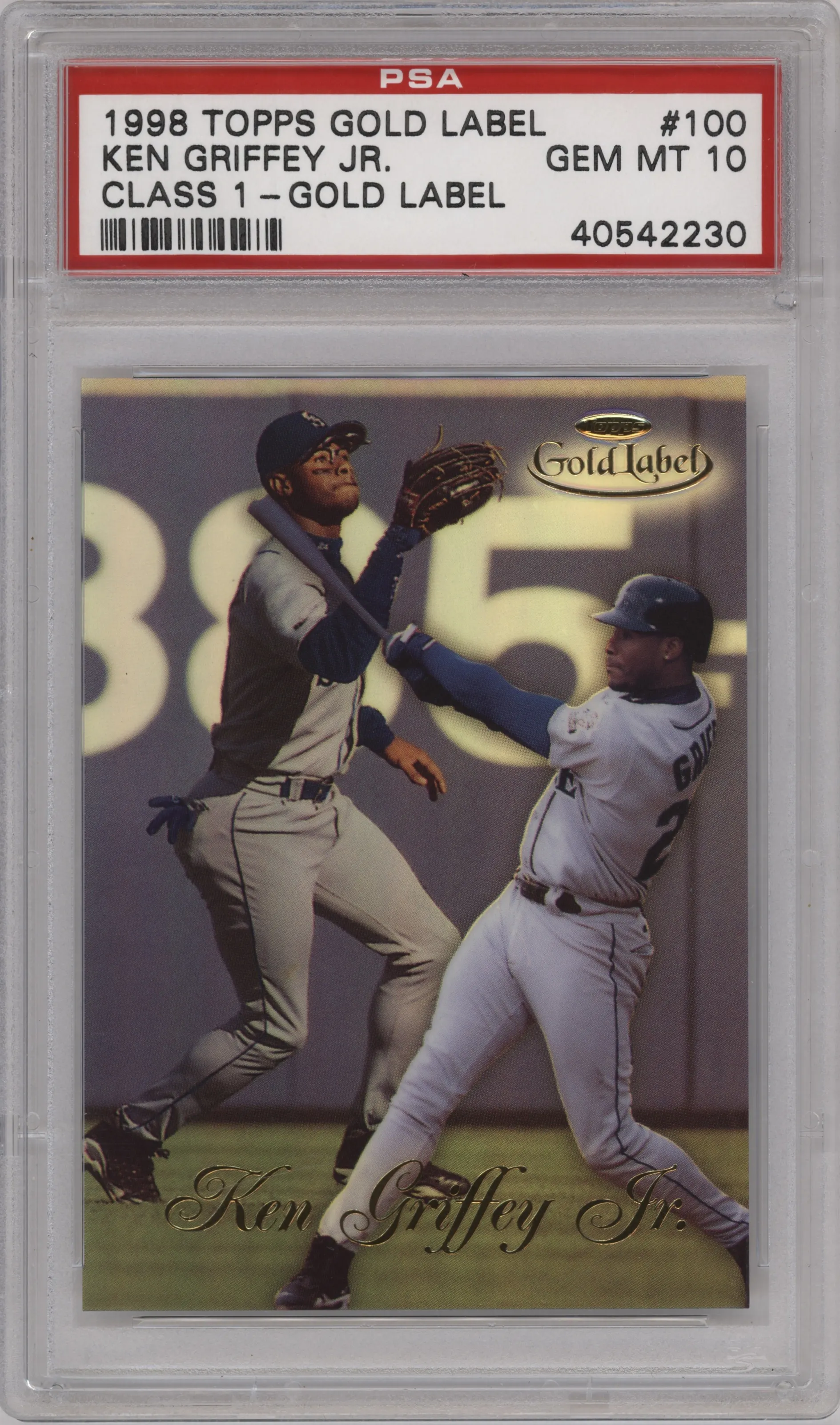 Ken Griffey Jr. from the 1998 Topps Gold Label set graded by PSA and given an overall grade of 10.