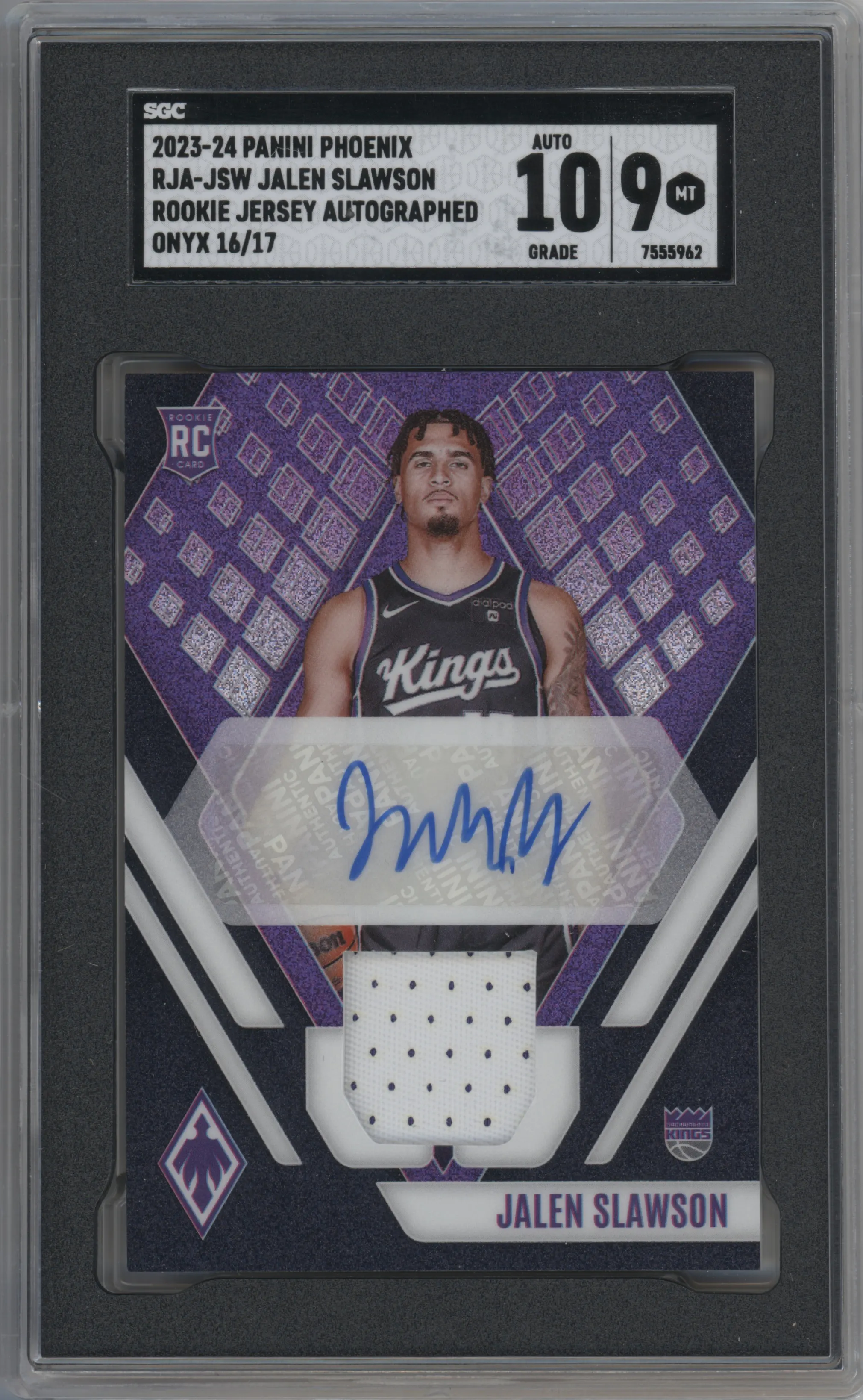 2023 Panini Phoenix Rke.Jrsy.Auto Jalen Slawson Onyx FOTL SGC 9