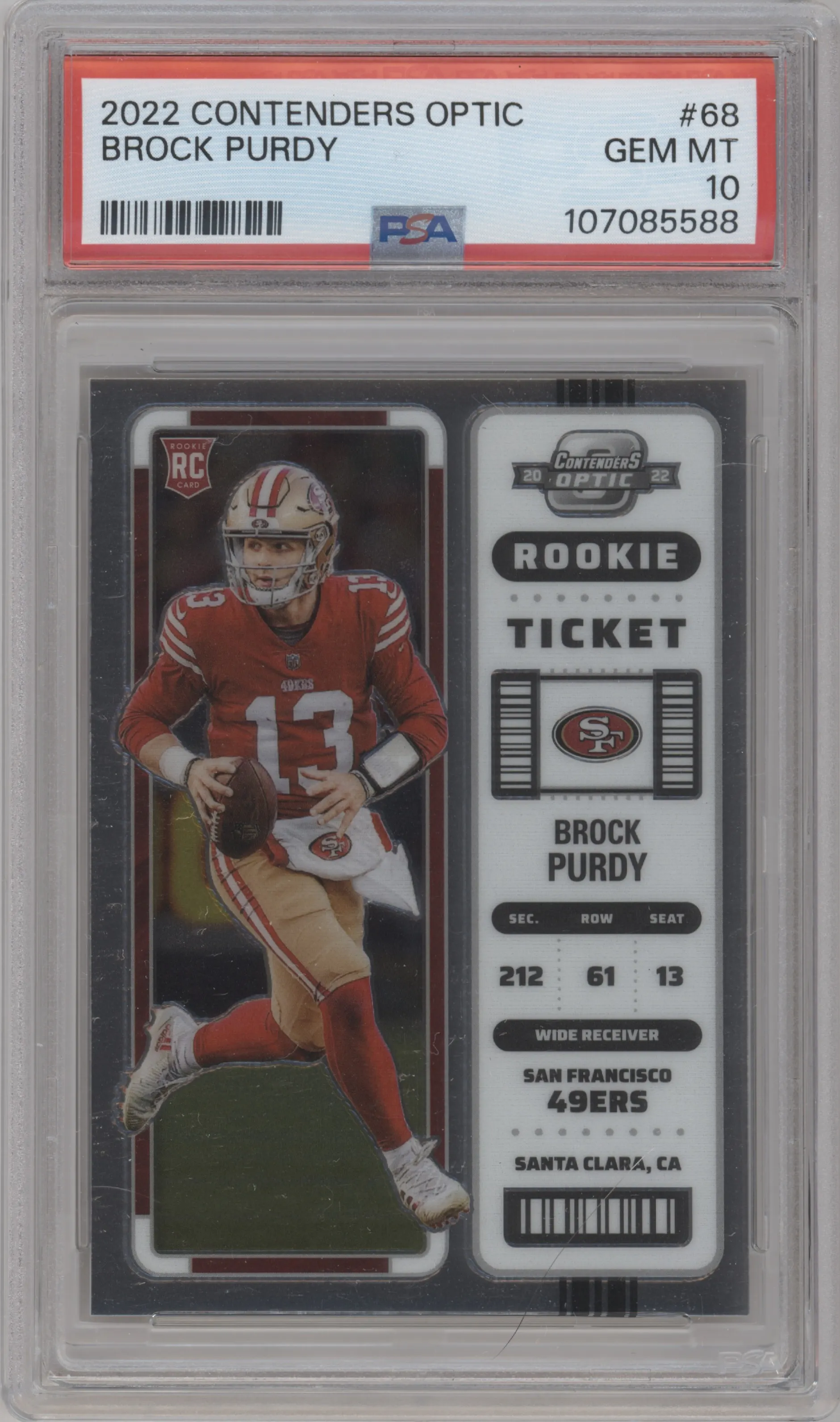 2022 Panini Contenders Optic Rke.Tkt. Brock Purdy #68 PSA 10