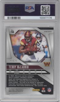Terry McLaurin from the 2024 Panini Prizm set featuring a Choice parallel graded by PSA and given an overall grade of 10.