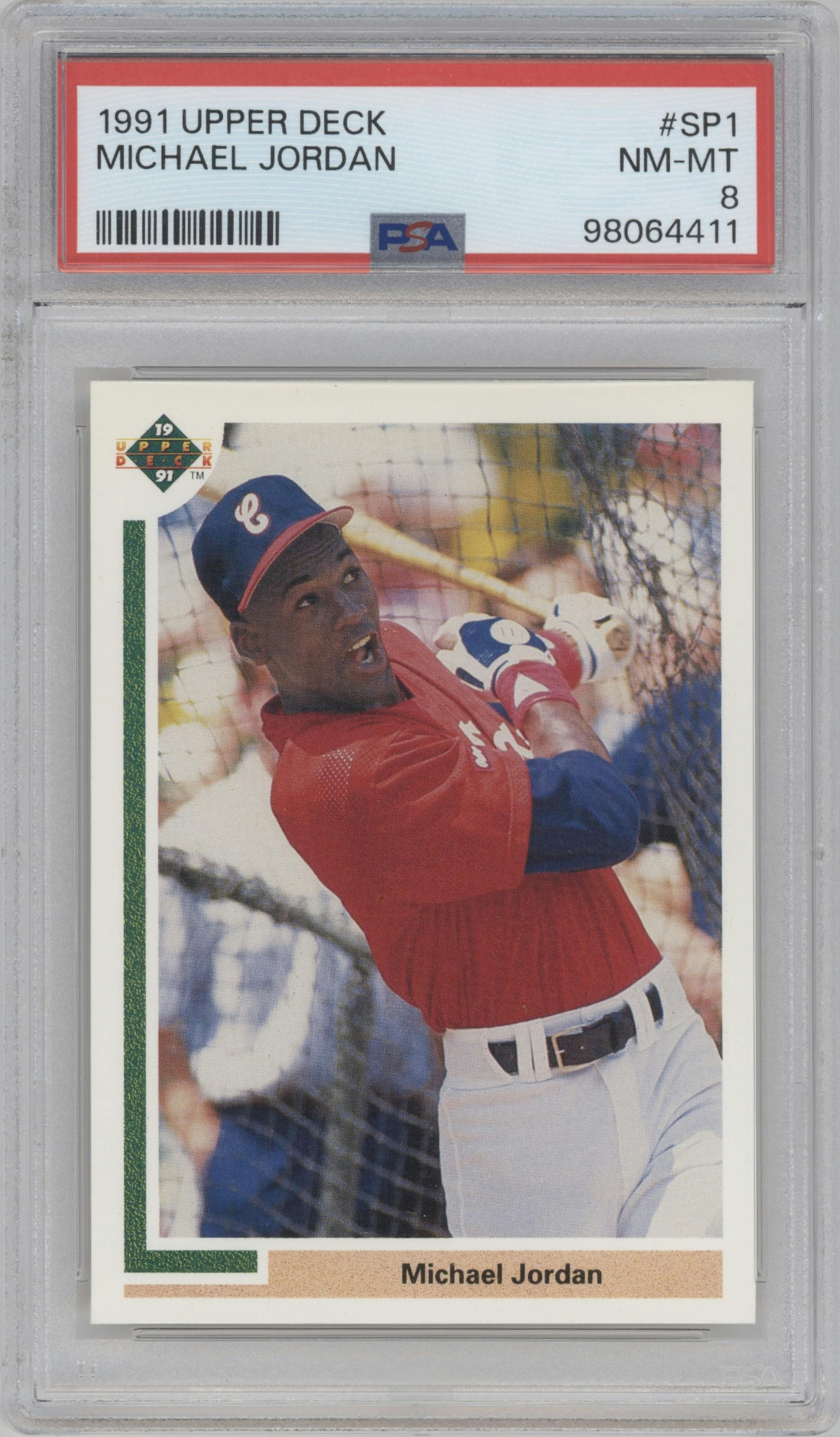 Michael Jordan from the 1991 Upper Deck set graded by PSA and given an overall grade of 8.