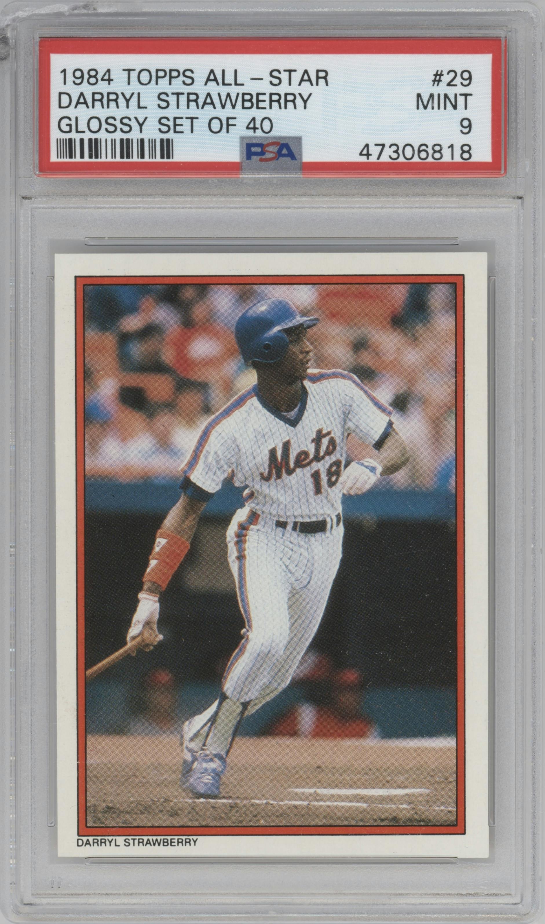 Darryl Strawberry from the 1984 Topps set graded by PSA and given an overall grade of 9.