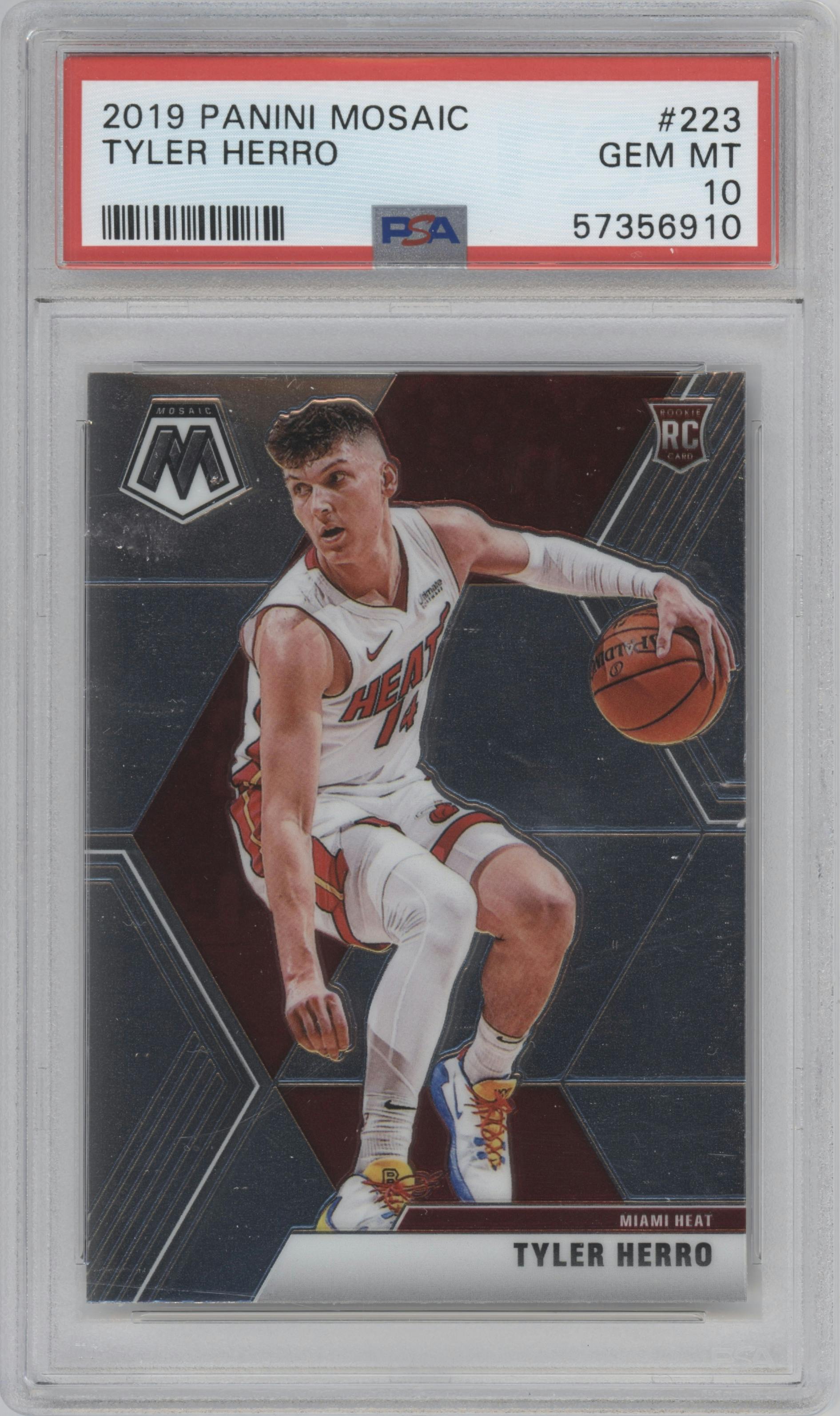 Tyler Herro from the 2019-20 Panini Mosaic  set graded by PSA and given an overall grade of 10.