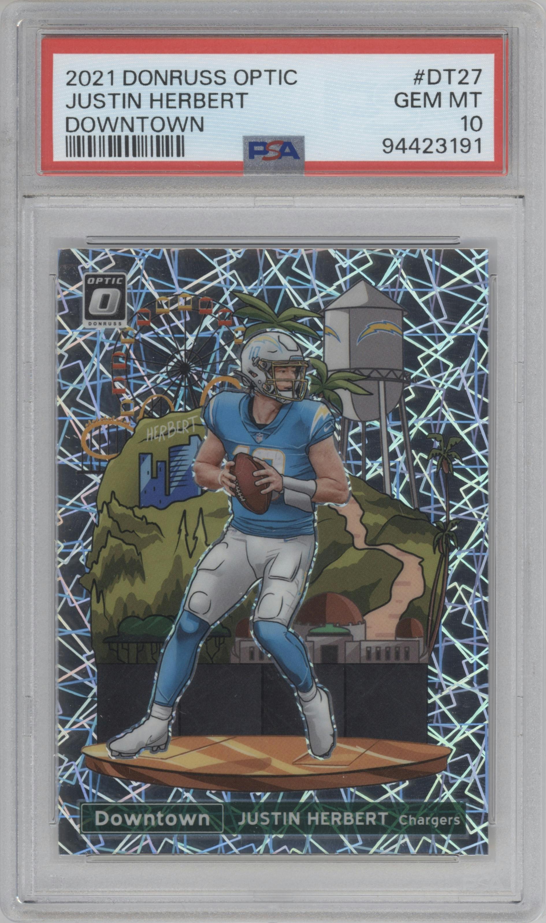 Justin Herbert from the 2021 Panini Donruss Optic set graded by PSA and given an overall grade of 10.