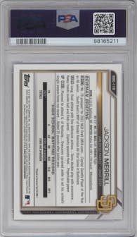 Jackson Merrill from the 2021 Bowman Draft Sapphire Edition set graded by PSA and given an overall grade of 9.