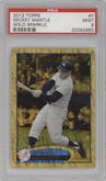 Mickey Mantle from the 2012 Topps Series 1 set featuring a Gold Sparkle parallel graded by PSA and given an overall grade of 9.