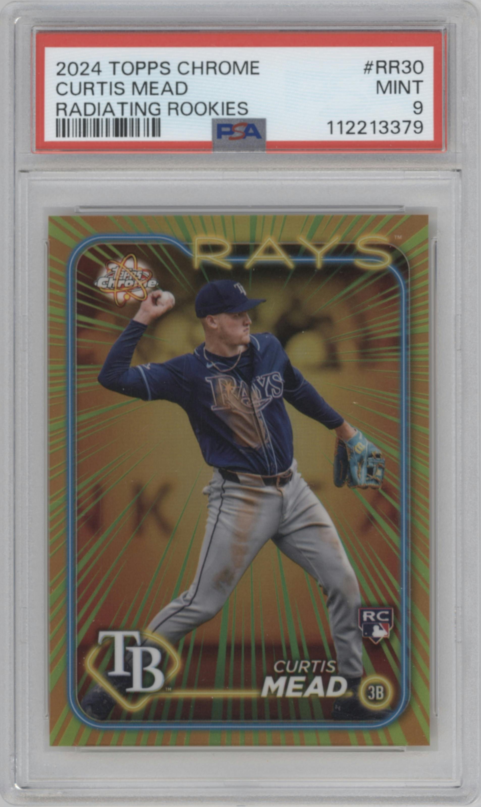 Curtis Mead from the 2024 Topps Chrome Update set graded by PSA and given an overall grade of 9.
