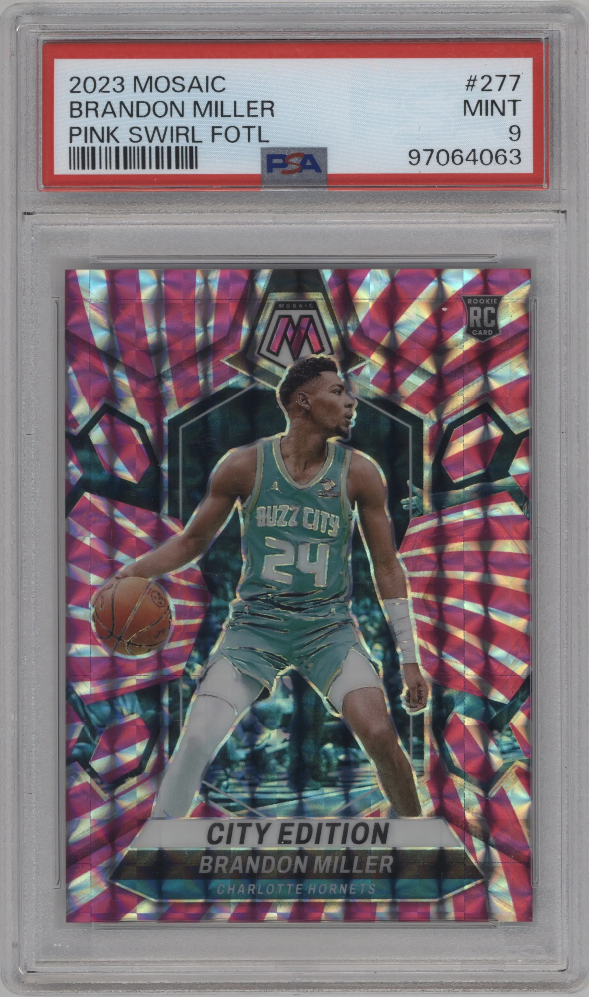 2023 Panini Mosaic Brandon Miller Pink Swirl FOTL Mosaic PSA 9