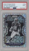 Justin Jefferson from the 2020 Panini Prizm set featuring a No Huddle parallel graded by PSA and given an overall grade of 9.