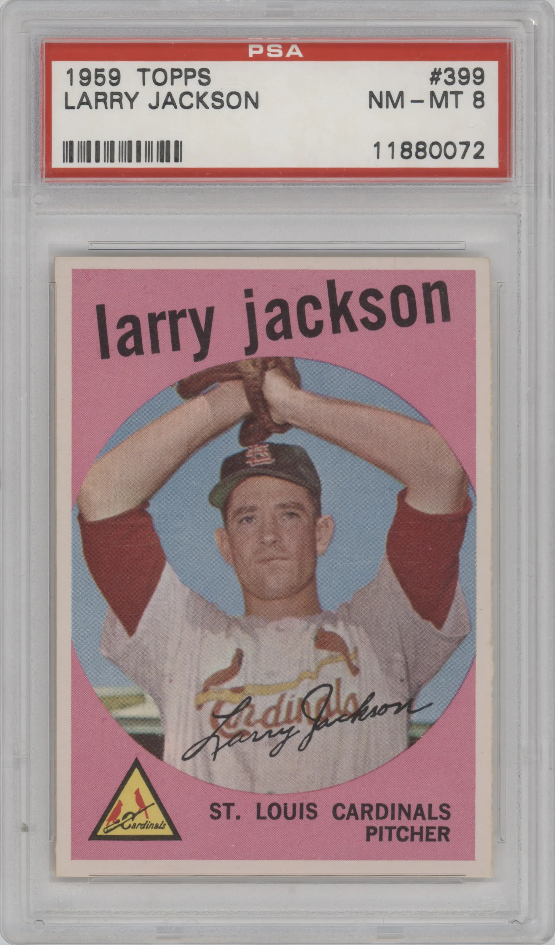 Larry Jackson from the 1959 Topps set graded by PSA and given an overall grade of 8.
