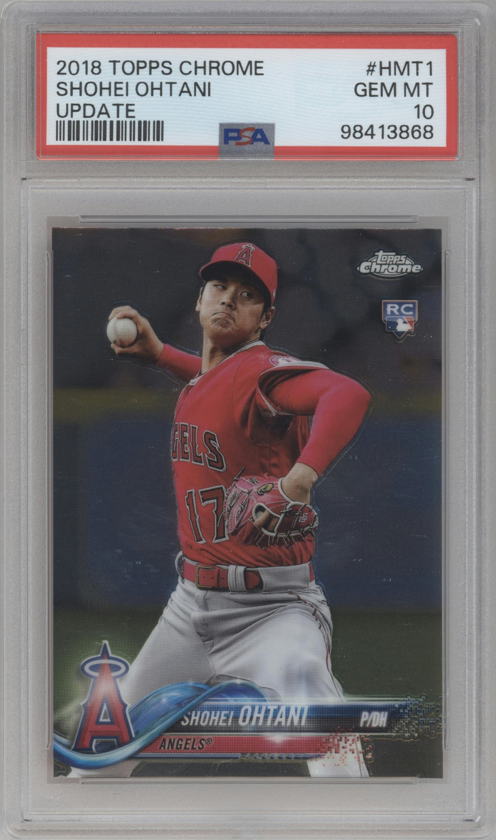 Shohei Ohtani from the 2018 Topps Chrome Update  set graded by PSA and given an overall grade of 10.