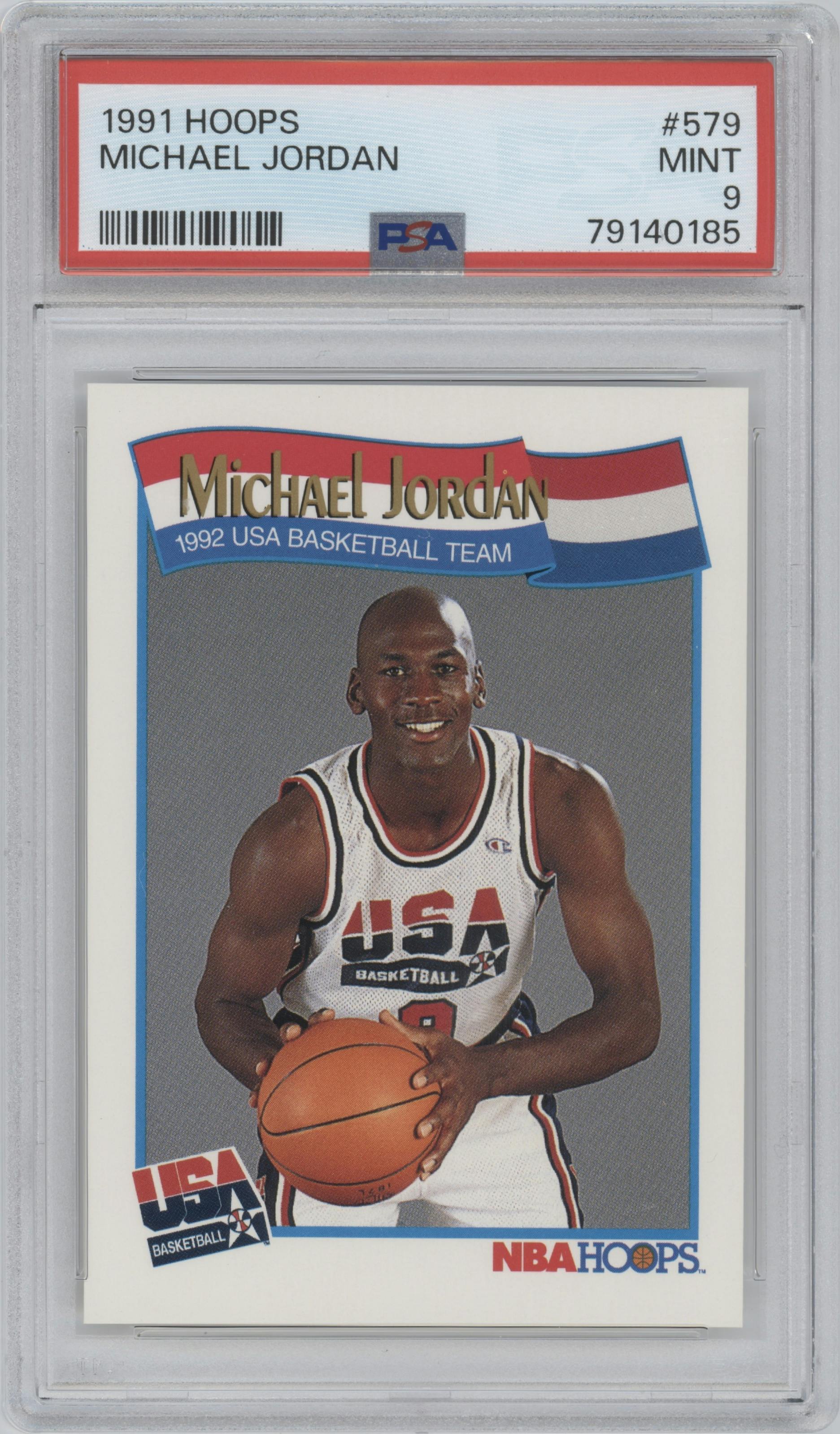 Michael Jordan from the 1991-92 NBA Hoops set graded by PSA and given an overall grade of 9.