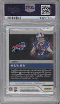 Josh Allen from the 2018 Panini Obsidian set featuring a Electric Etch Red parallel graded by PSA and given an overall grade of 10.