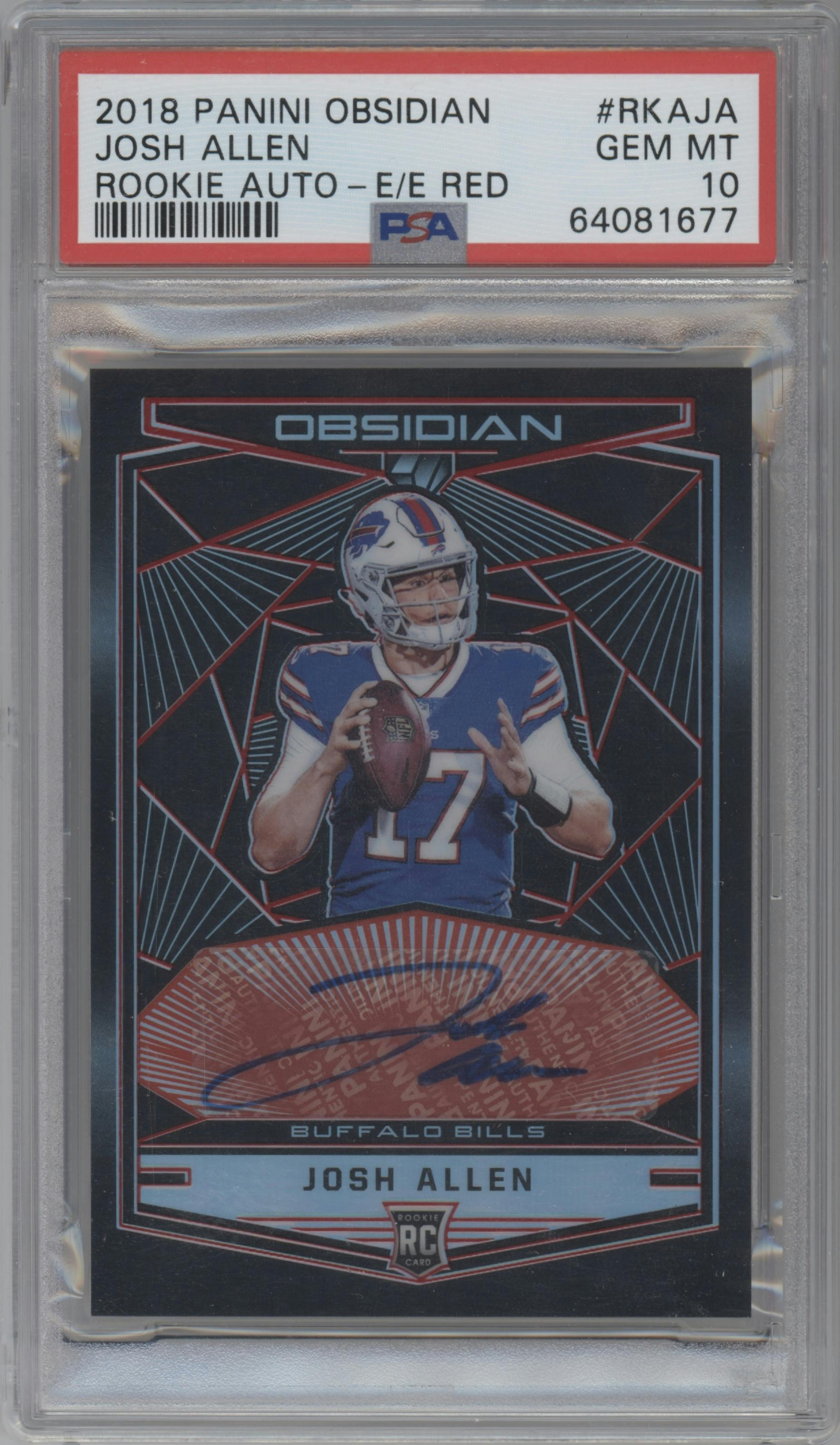 Josh Allen from the 2018 Panini Obsidian set featuring a Electric Etch Red parallel graded by PSA and given an overall grade of 10.
