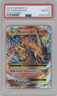 M Charizard EX from the 2016 Pokemon XY set graded by PSA and given an overall grade of 10.