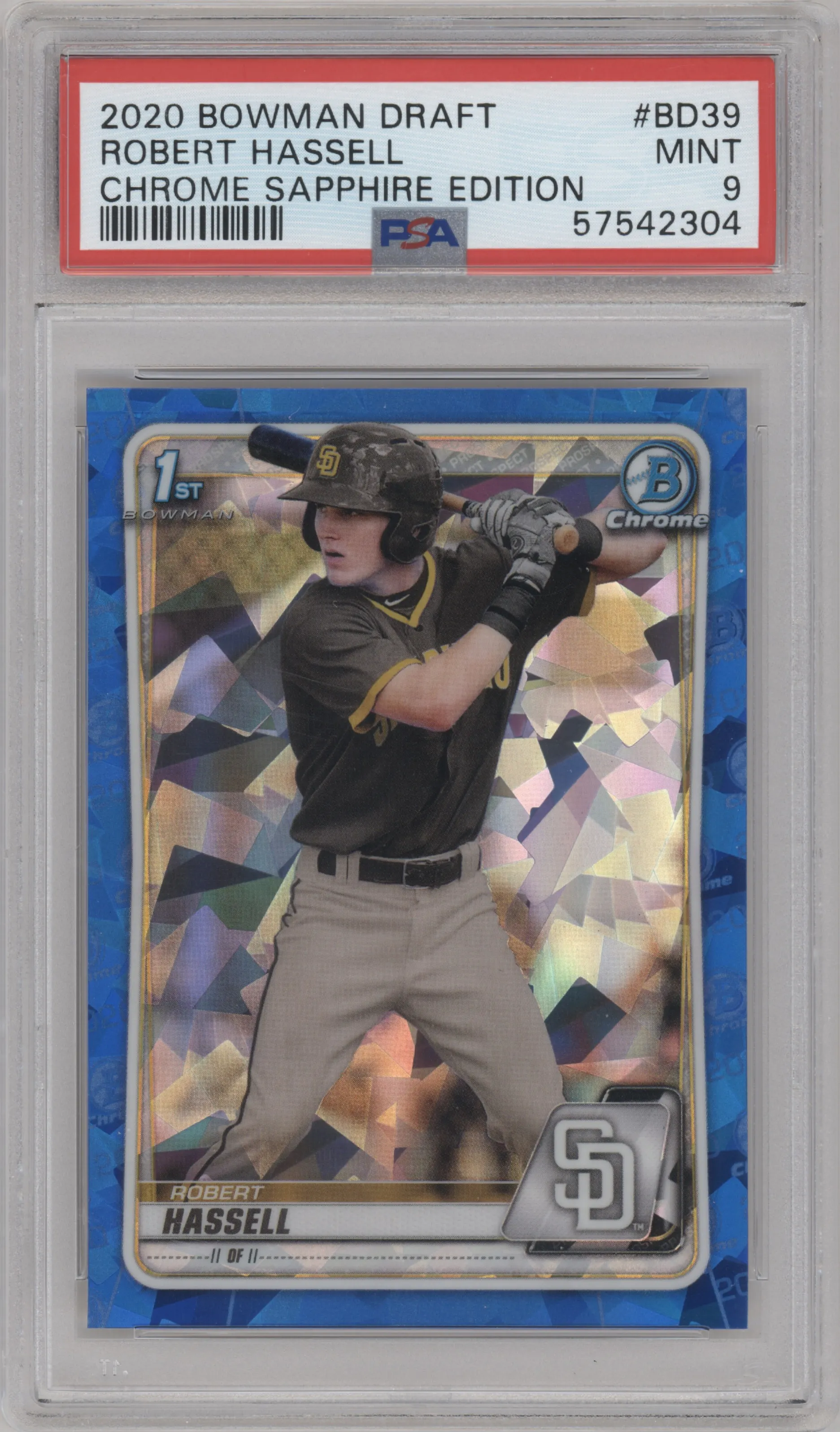 2020 Bowman Draft Sapphire Chrome Robert Hassell PSA 9