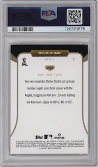 Shohei Ohtani from the 2025 Topps Welcome to the Club: 3X MVP Baseball set featuring a Gold Stardust Foil parallel graded by PSA and given an overall grade of 10.