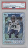 Devon Witherspoon from the 2023 Panini Prizm set featuring a Mojo parallel graded by PSA and given an overall grade of 9.