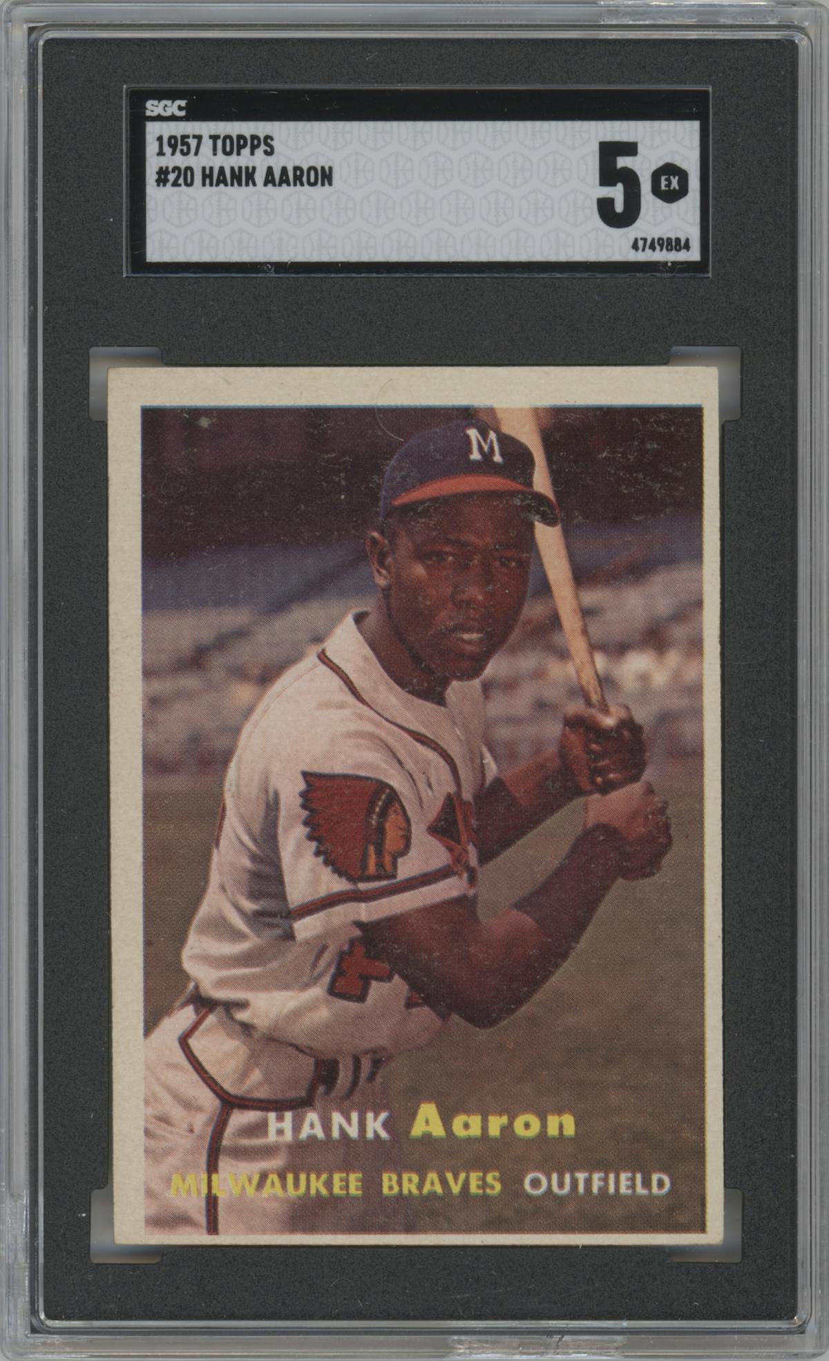 Hank Aaron from the 1957 Topps set graded by SGC and given an overall grade of 5.