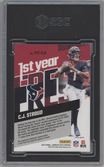C.J. Stroud from the 2023 Donruss Optic set featuring a Blue Hyper parallel graded by SGC and given an overall grade of 10.