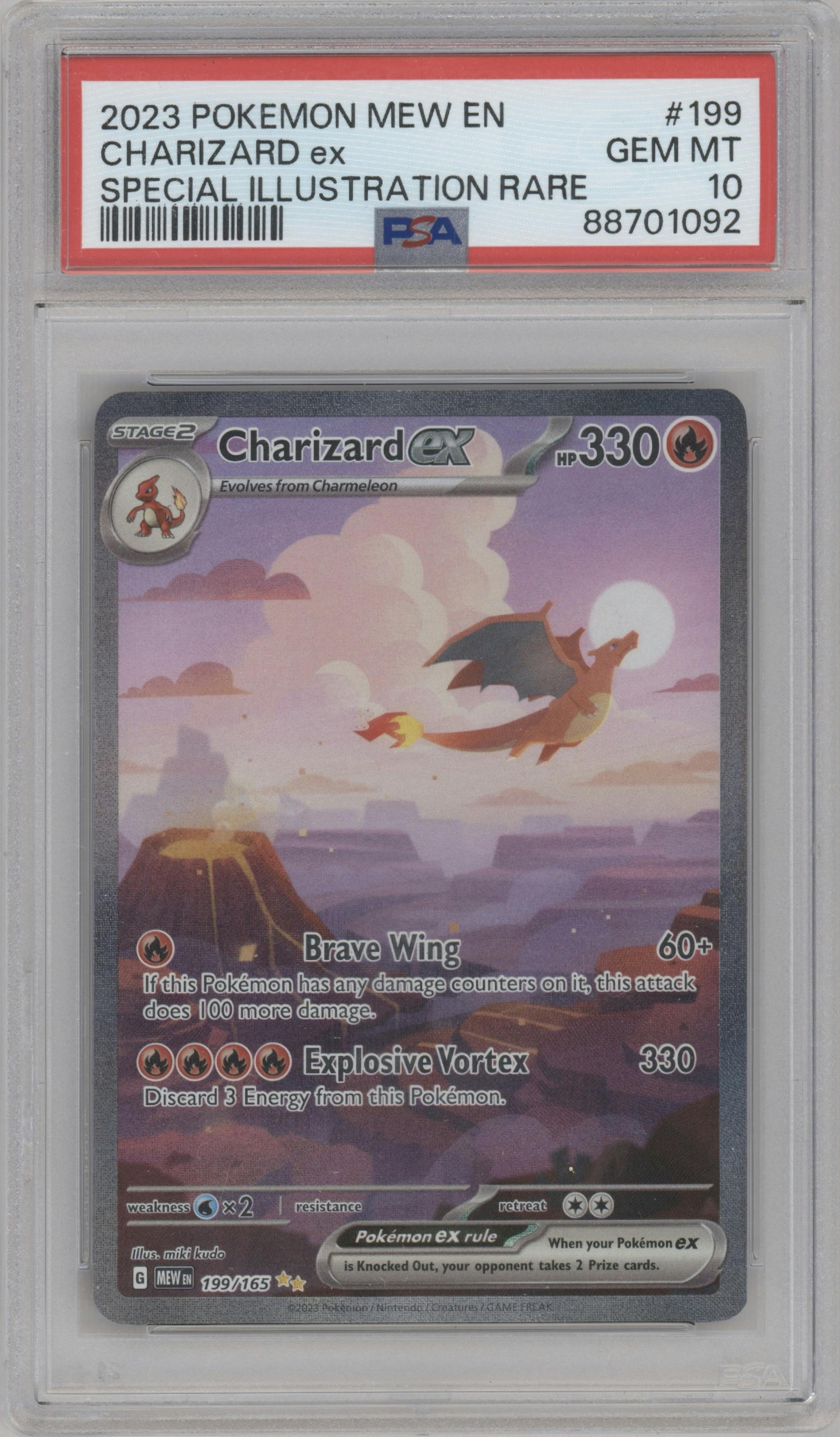 Charizard ex from the 2023 Pokemon SV set graded by PSA and given an overall grade of 10.