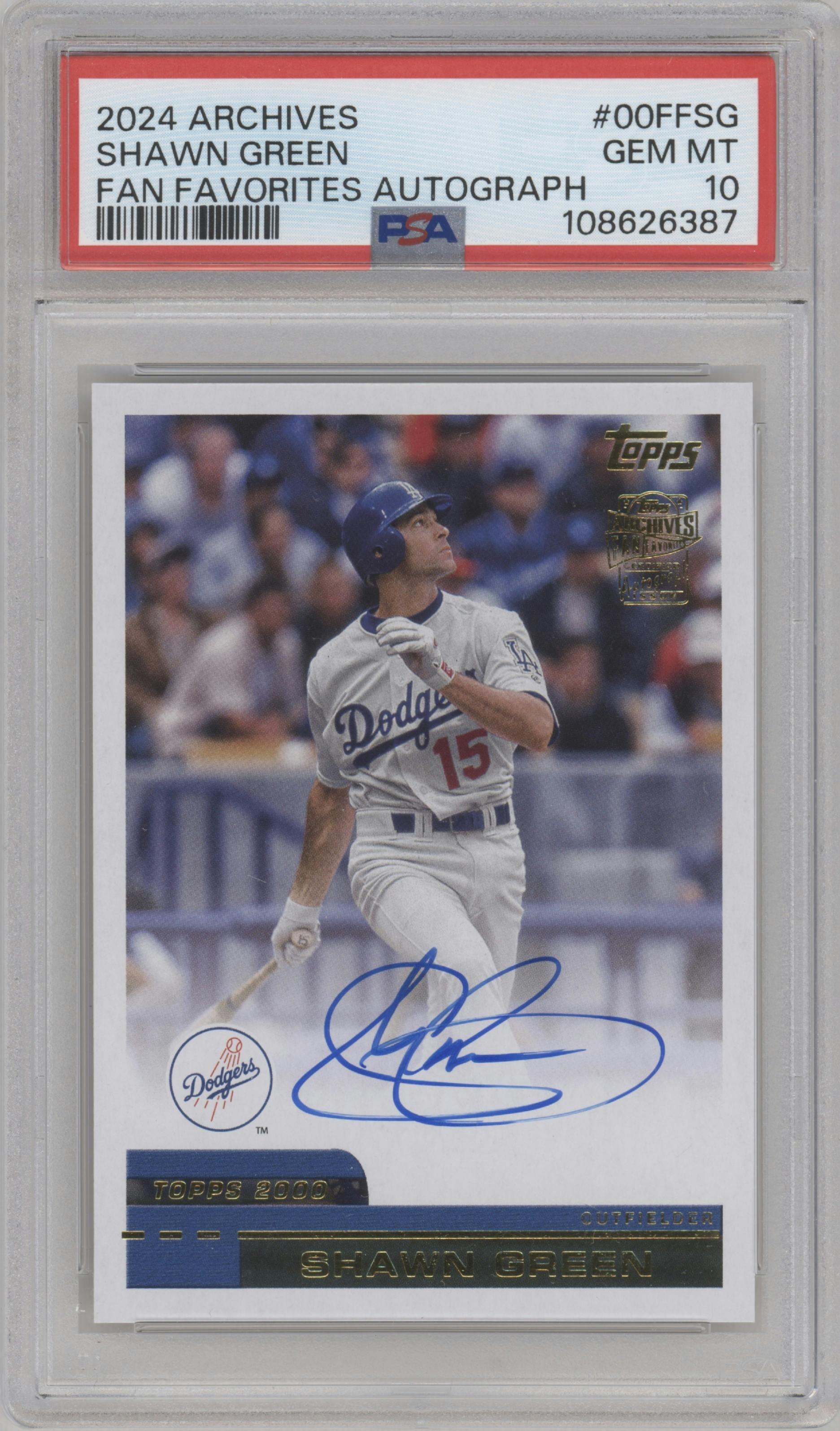 Shawn Green from the 2024 Topps Archives set graded by PSA and given an overall grade of 10.