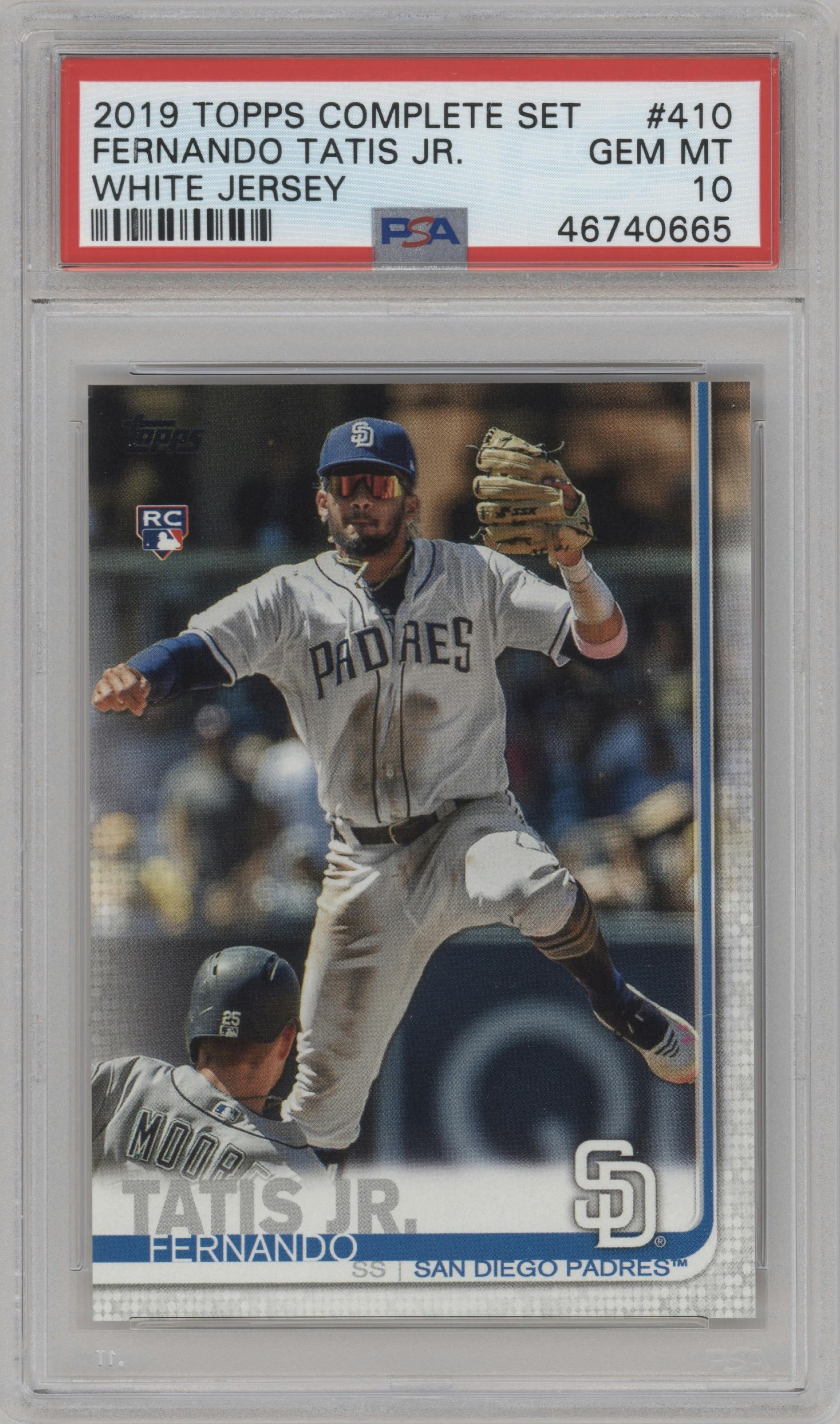 Fernando Tatis Jr. from the 2019 Topps Complete Set set graded by PSA and given an overall grade of 10.