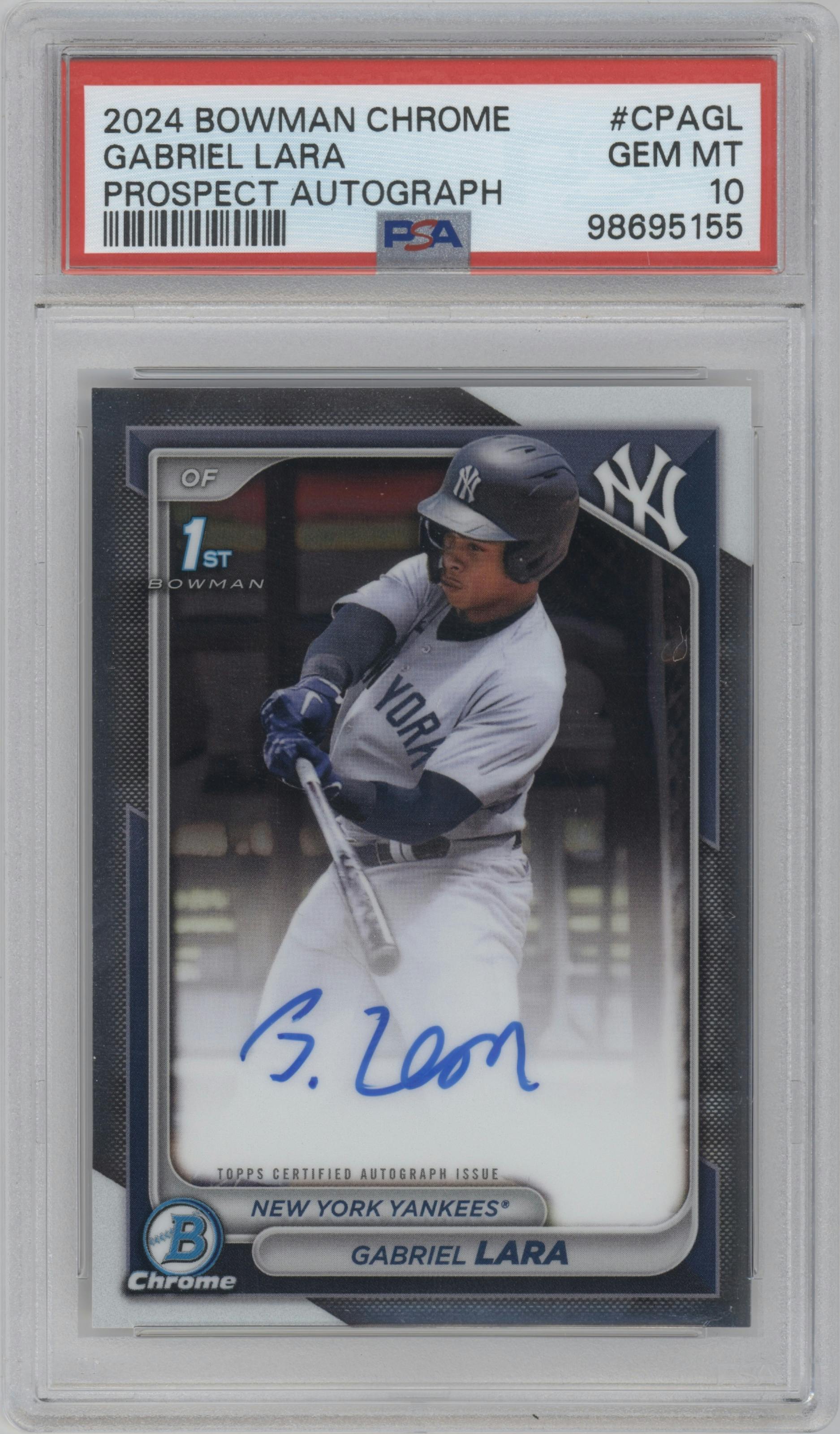 Gabriel Lara  from the 2024 Bowman Chrome set graded by PSA and given an overall grade of 10.