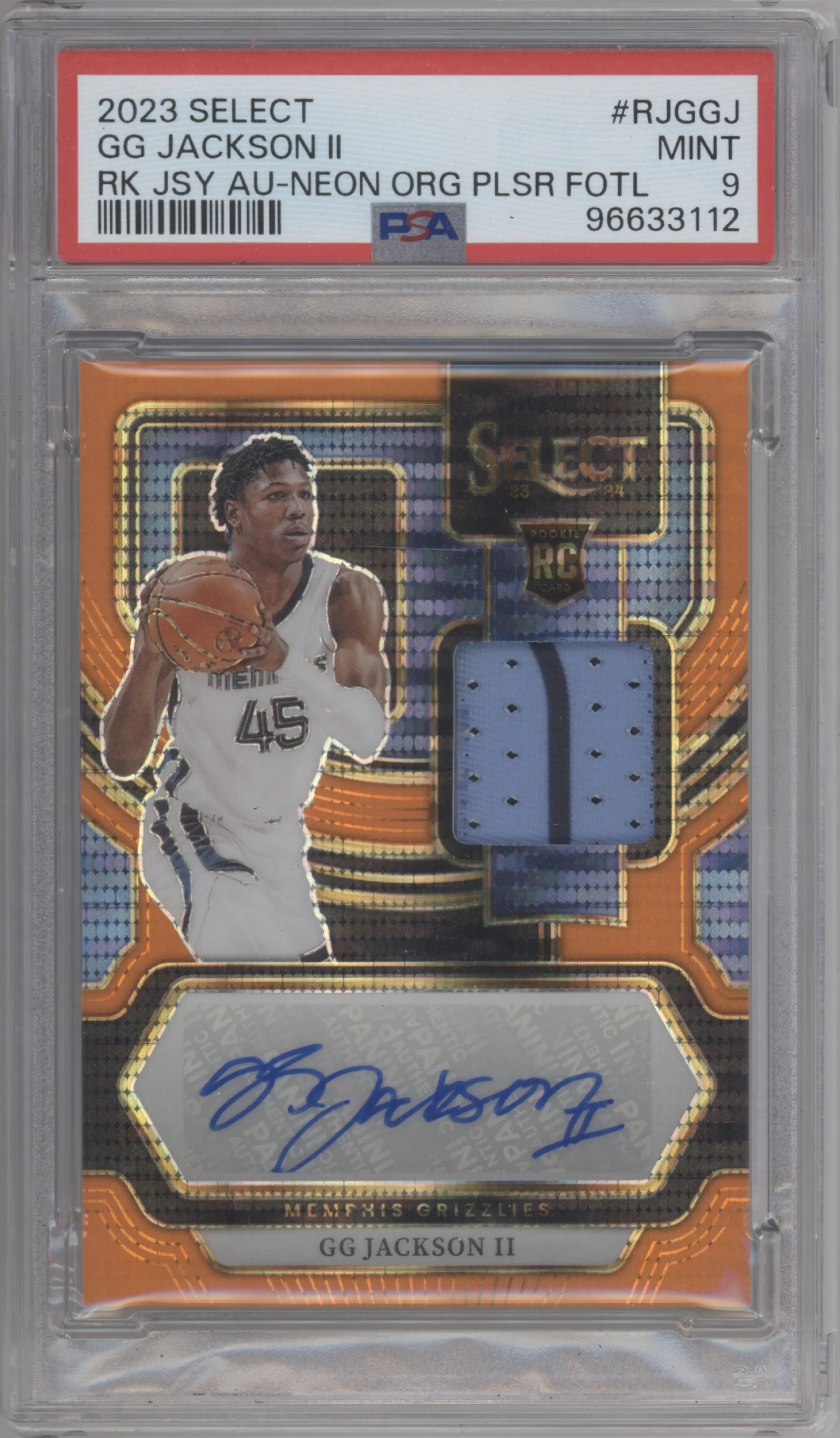 2023 Panini Select Rke.Jrsy.Auto GG Jackson II Neon Orange Pulsar Prizms FOTL #RJ-GGJ PSA 9