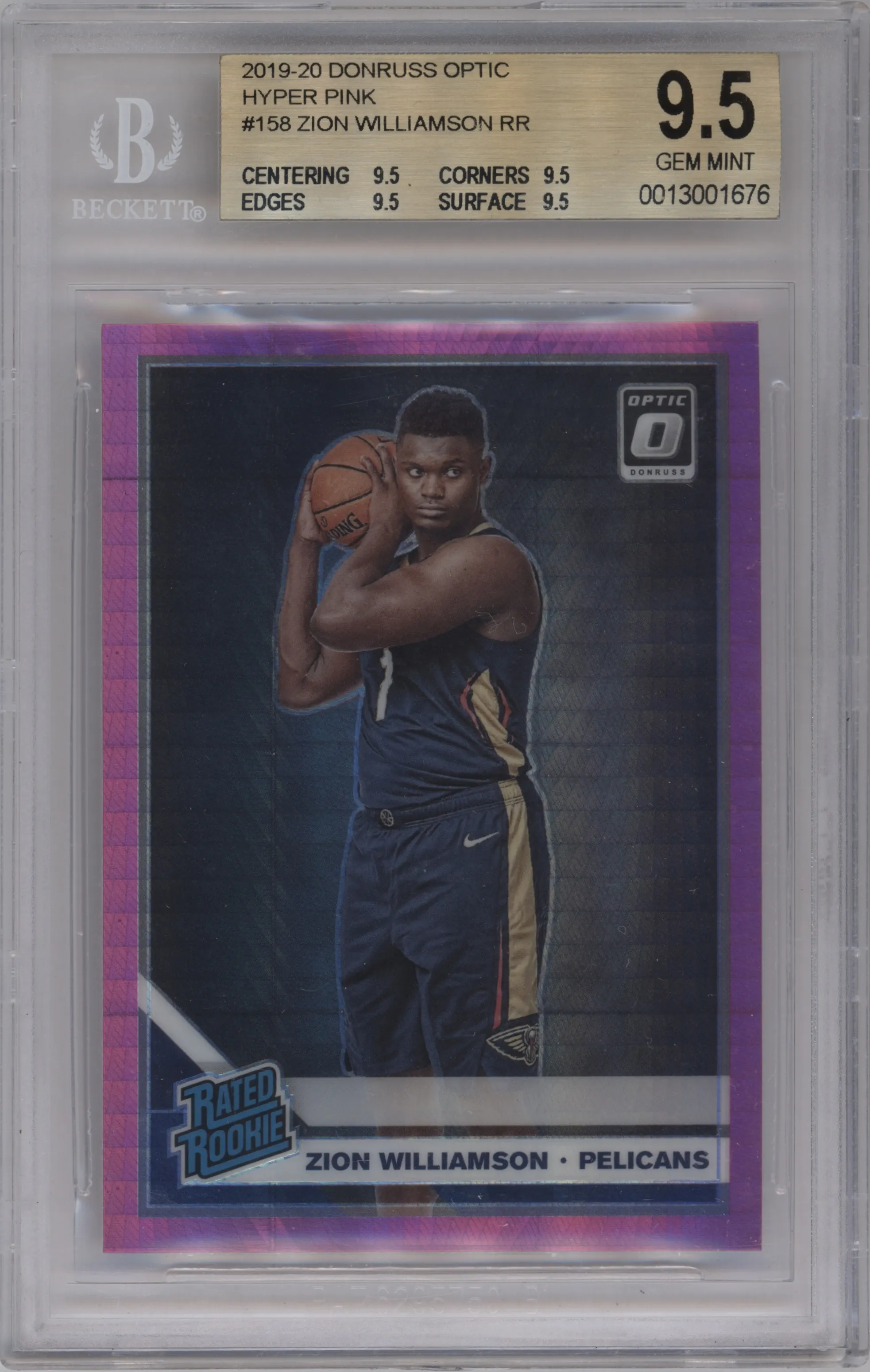 2019 Panini Donruss Optic Rated Rookie Zion Williamson Hyper Pink #158 BGS 9.5