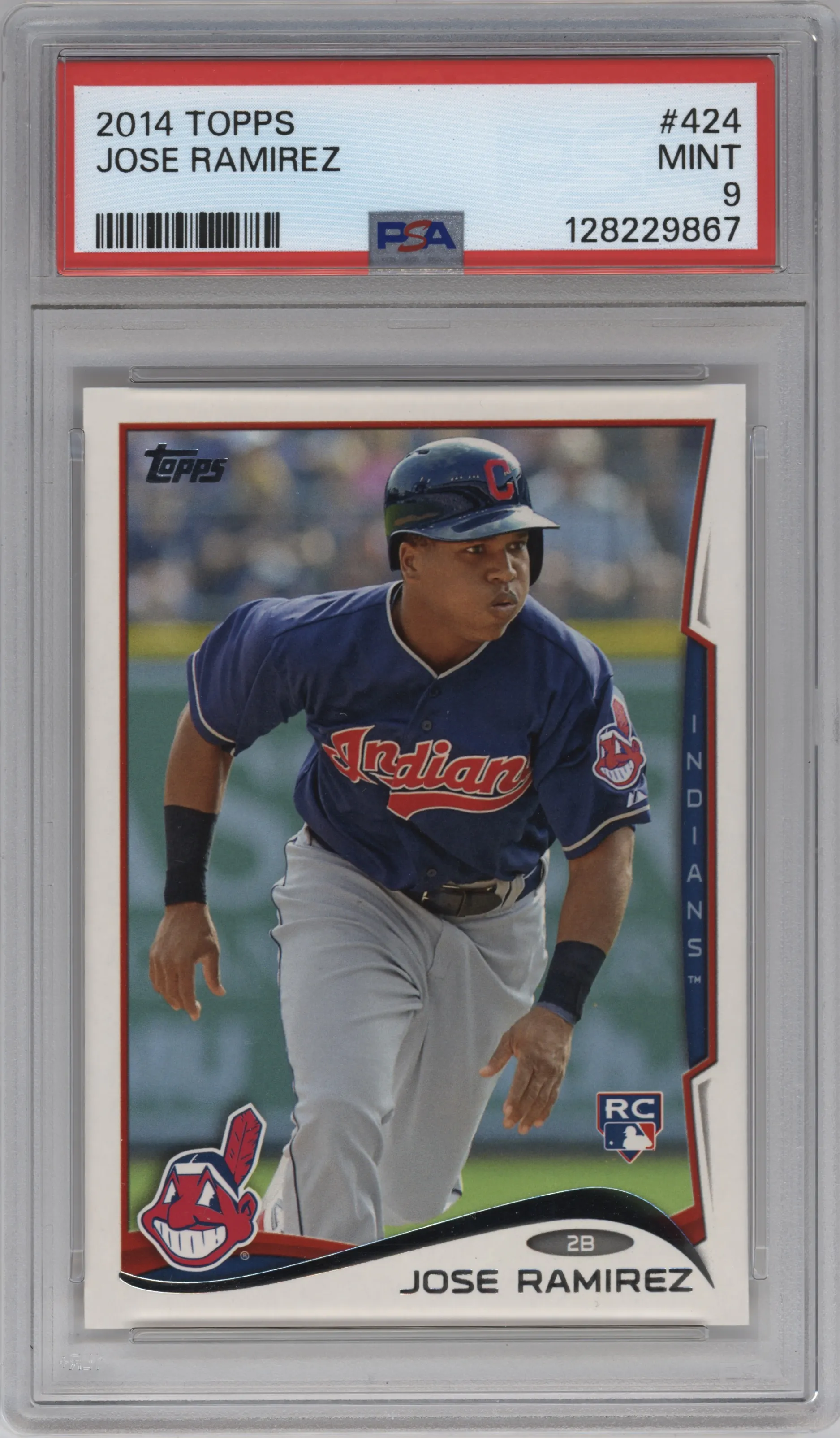 Jose Ramirez from the 2014 Topps Series 2 set graded by PSA and given an overall grade of 9.