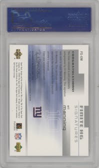 Eli Manning from the 2004 Upper Deck Finite set graded by PSA and given an overall grade of 10.