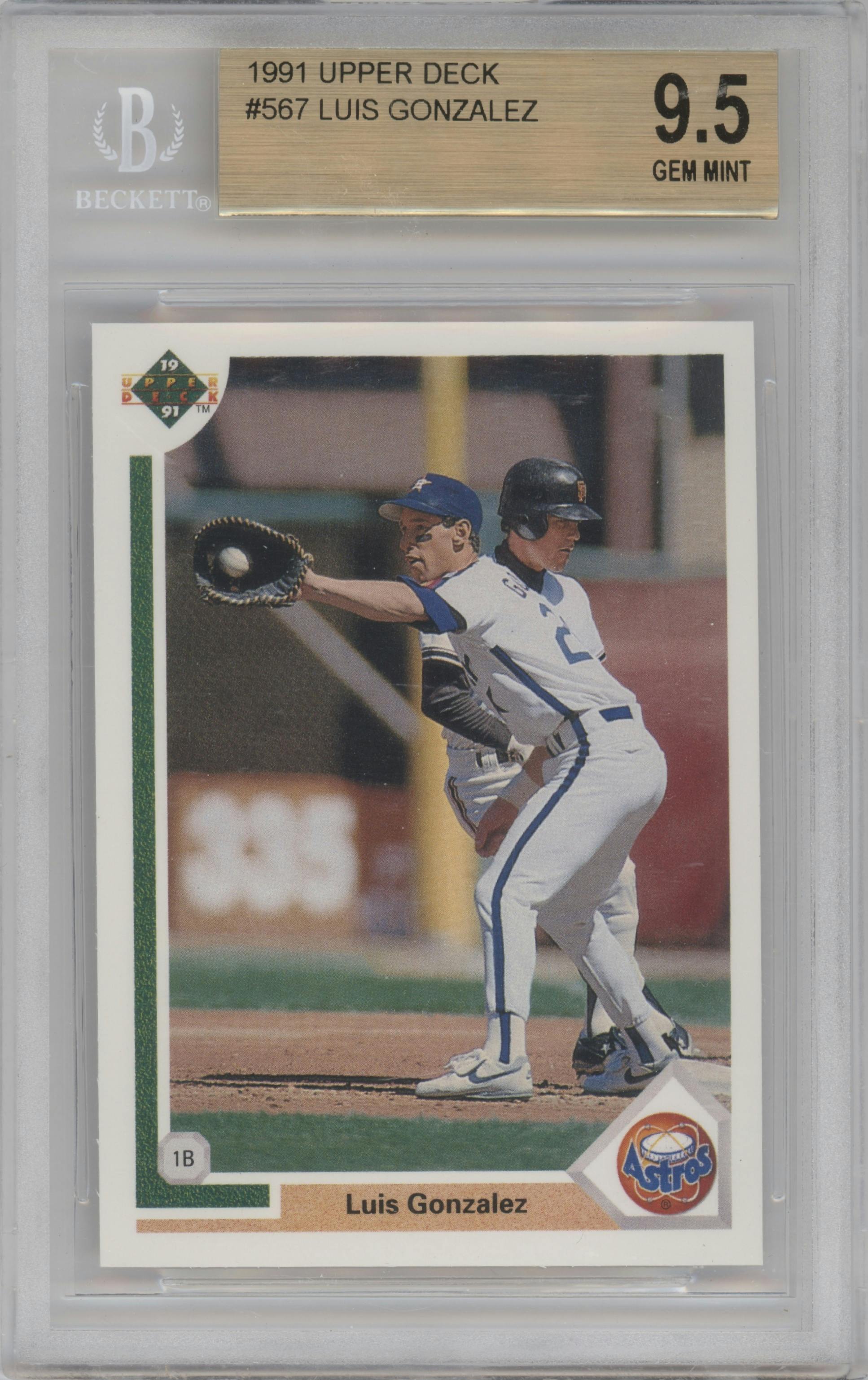 Luis Gonzalez from the 1991 Upper Deck set graded by Beckett and given an overall grade of 9.5.
