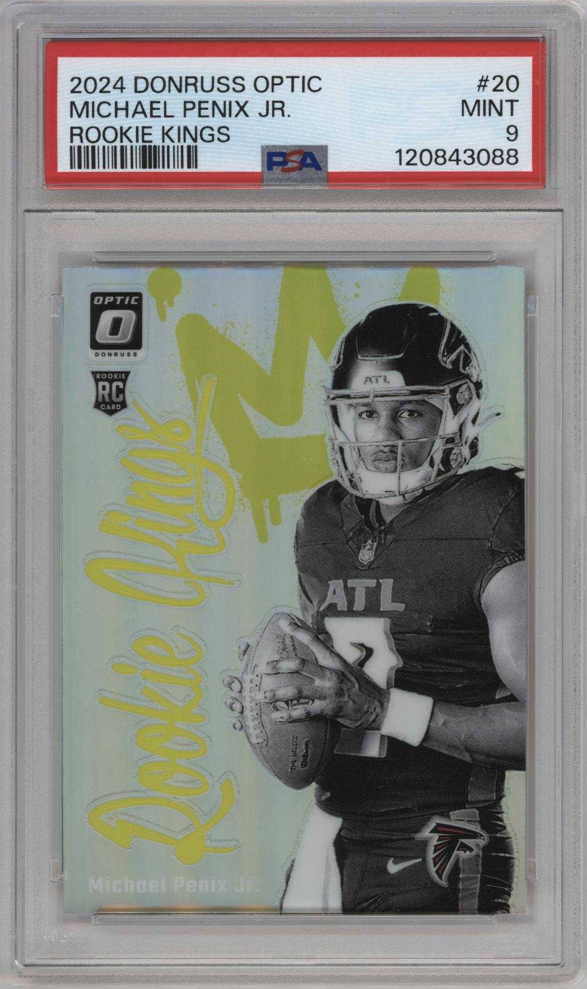 Michael Penix Jr. from the 2024 Donruss Optic set graded by PSA and given an overall grade of 9.