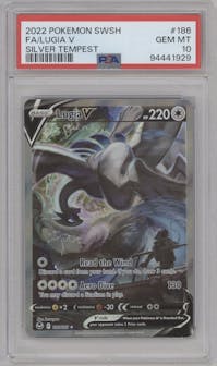 Lugia V from the 2022 Pokemon SWSH set graded by PSA and given an overall grade of 10.
